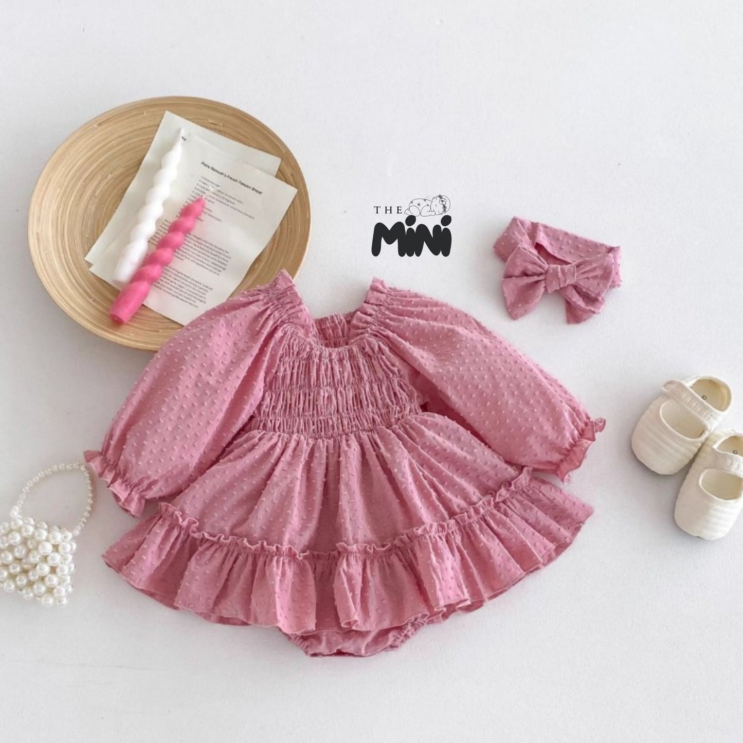 Bodysuit váy hoa công chúa Pink - Set 2 món váy kèm nơ - A075