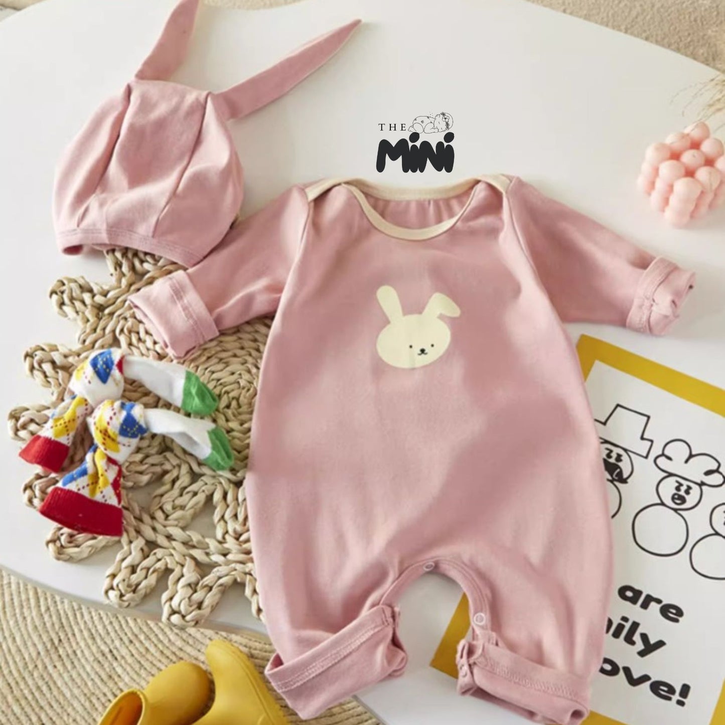 Set thỏ iu - 2 món bodysuit tay dài kèm nón - M011A