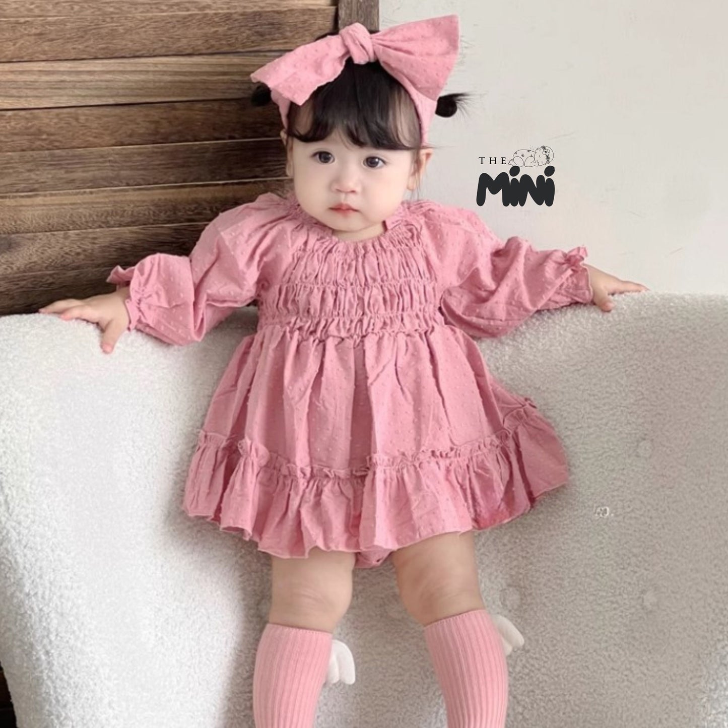 Bodysuit váy hoa công chúa Pink - Set 2 món váy kèm nơ - A075