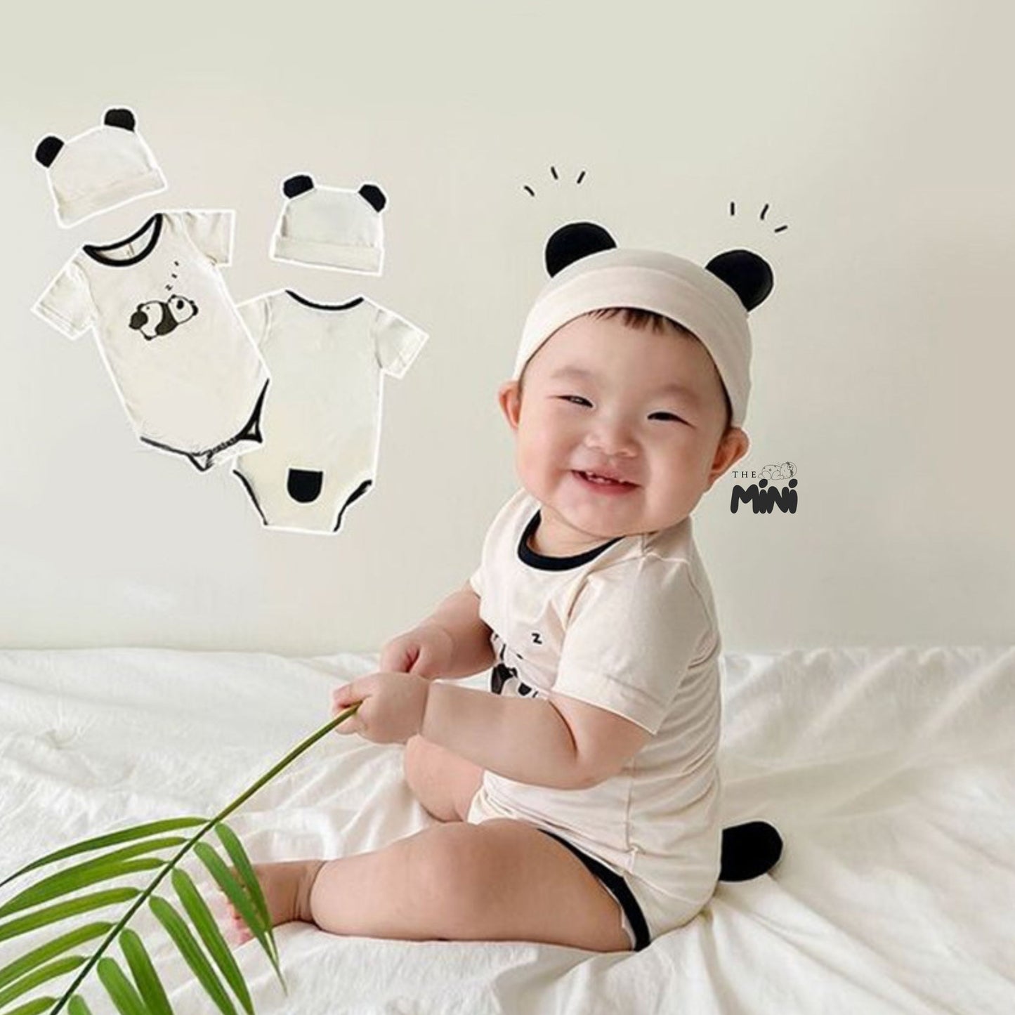 Set em bé Panda - set 2 món bodysuit kèm nón iu iu - B019