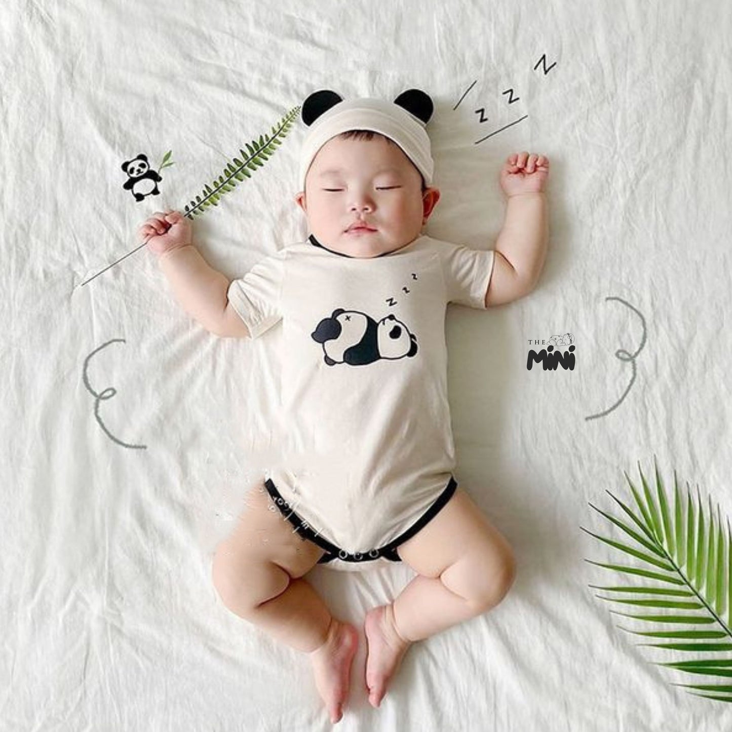 Set em bé Panda - set 2 món bodysuit kèm nón iu iu - B019