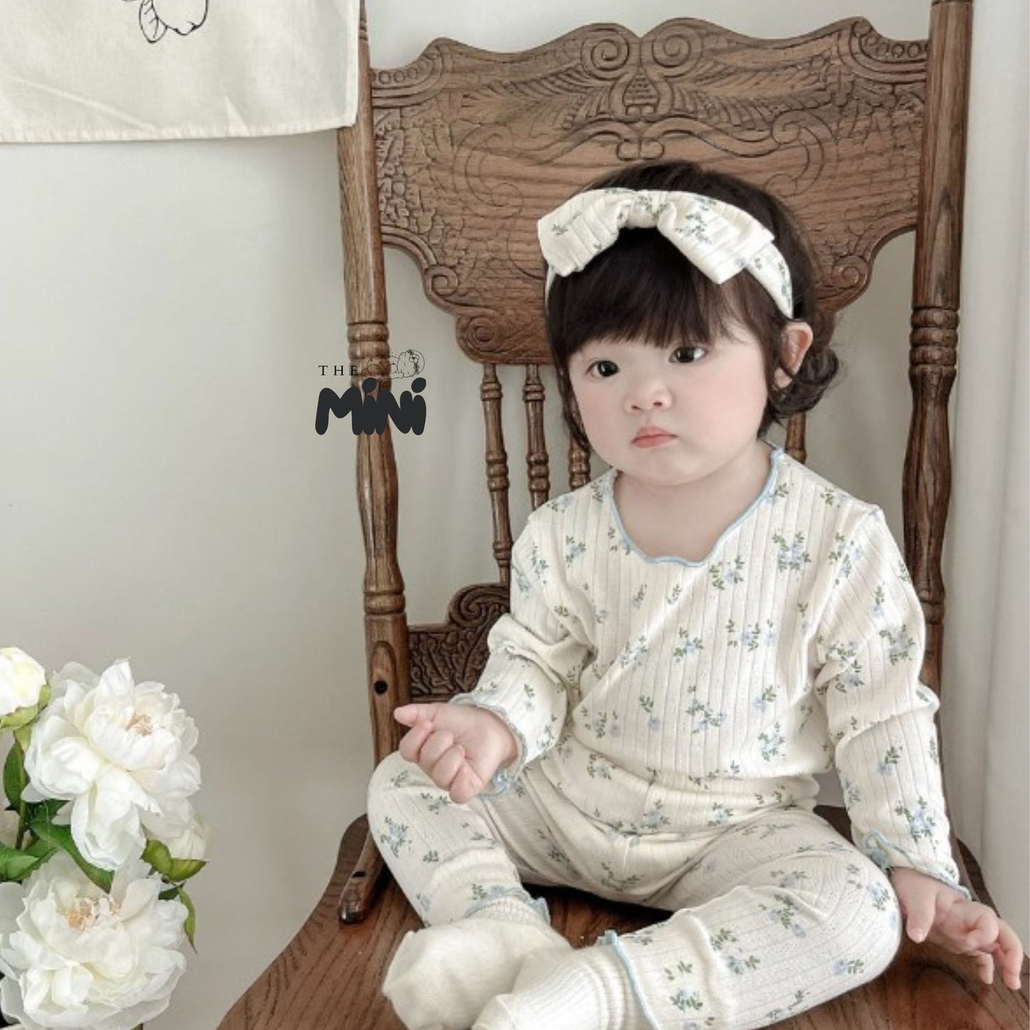 Set Pajama cho bé gái - set 3 món áo quần tách rời + kèm nơ - P004