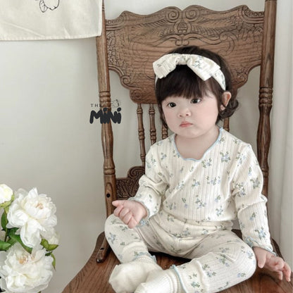 Set Pajama cho bé gái - set 3 món áo quần tách rời + kèm nơ - P004