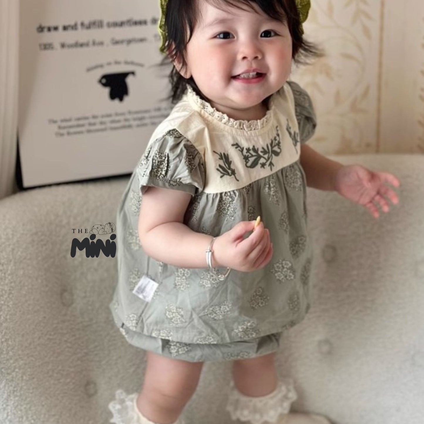Set váy hoa nhí style Hàn - set 2 món áo quần tách rời - Xanh Trắng - A084
