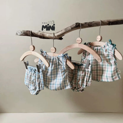 Set váy caro style Hàn - Set 2 món áo kèm quần - 2 màu sọc Xanh Dương và sọc Cam - A090