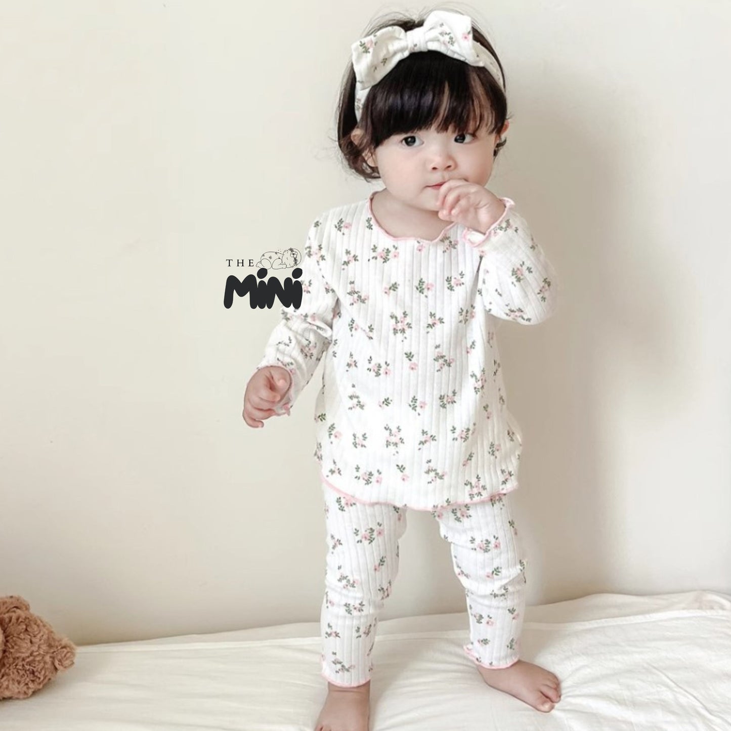 Set Pajama cho bé gái - set 3 món áo quần tách rời + kèm nơ - P004