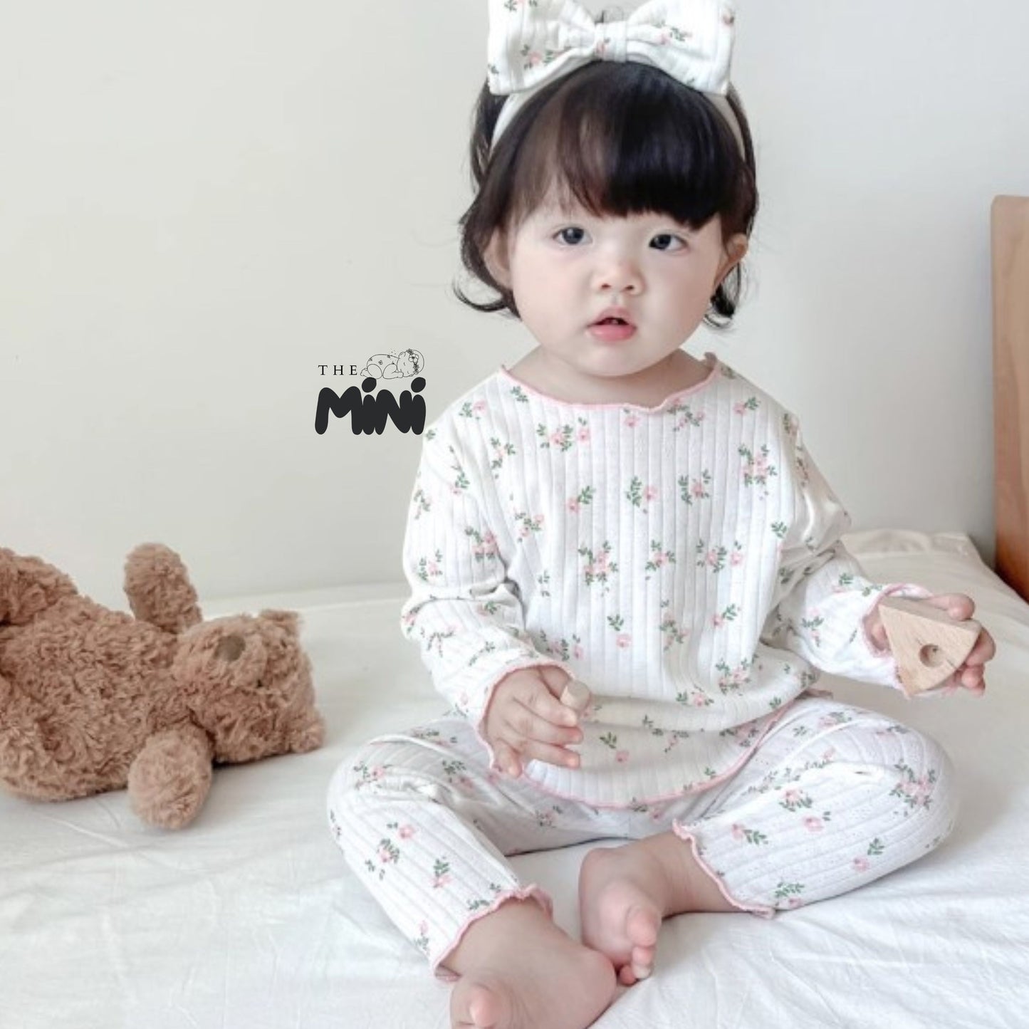 Set Pajama cho bé gái - set 3 món áo quần tách rời + kèm nơ - P004