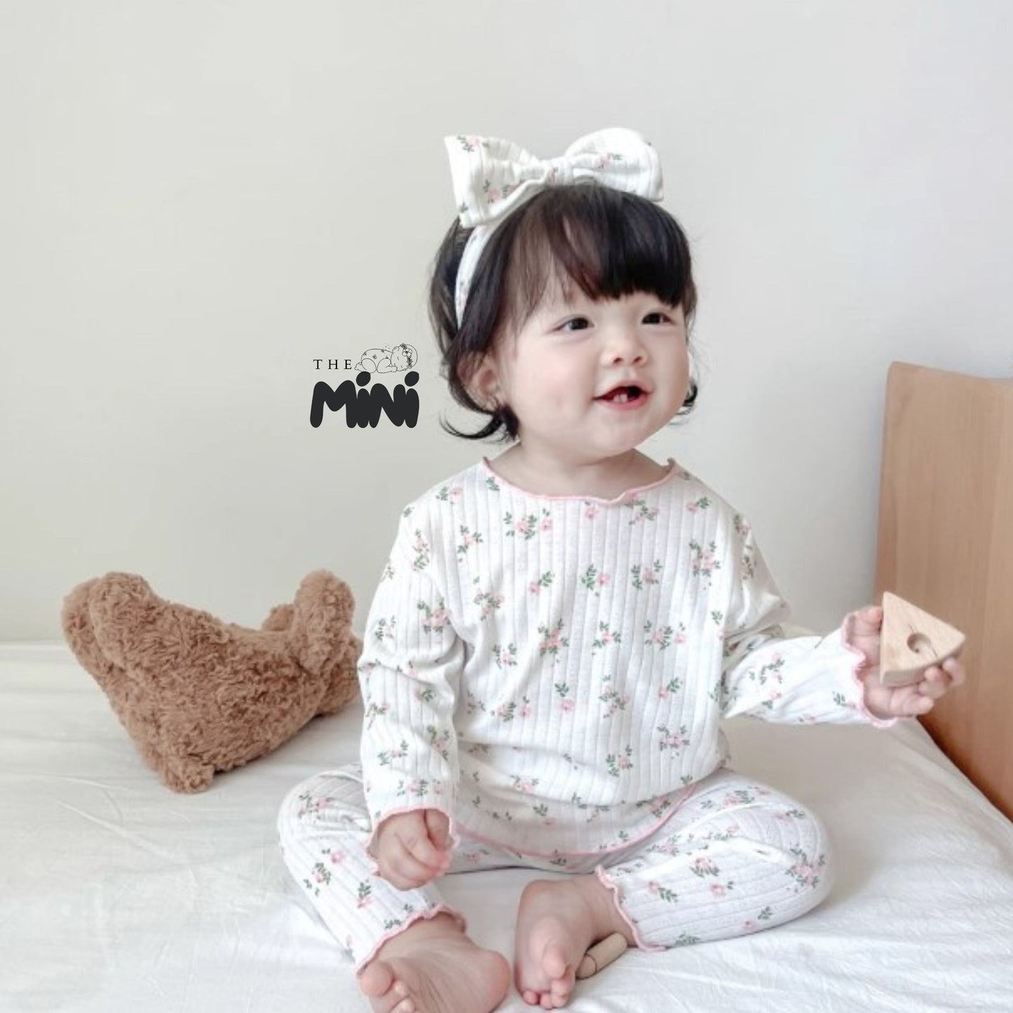 Set Pajama cho bé gái - set 3 món áo quần tách rời + kèm nơ - P004