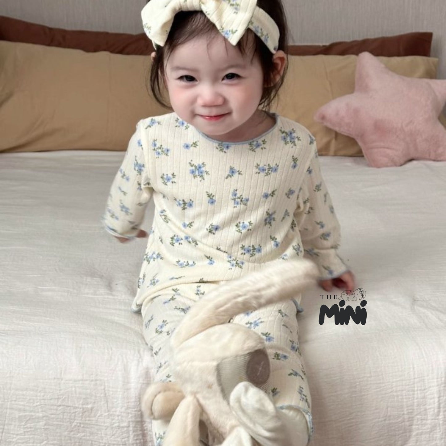 Set Pajama cho bé gái - set 3 món áo quần tách rời + kèm nơ - P004
