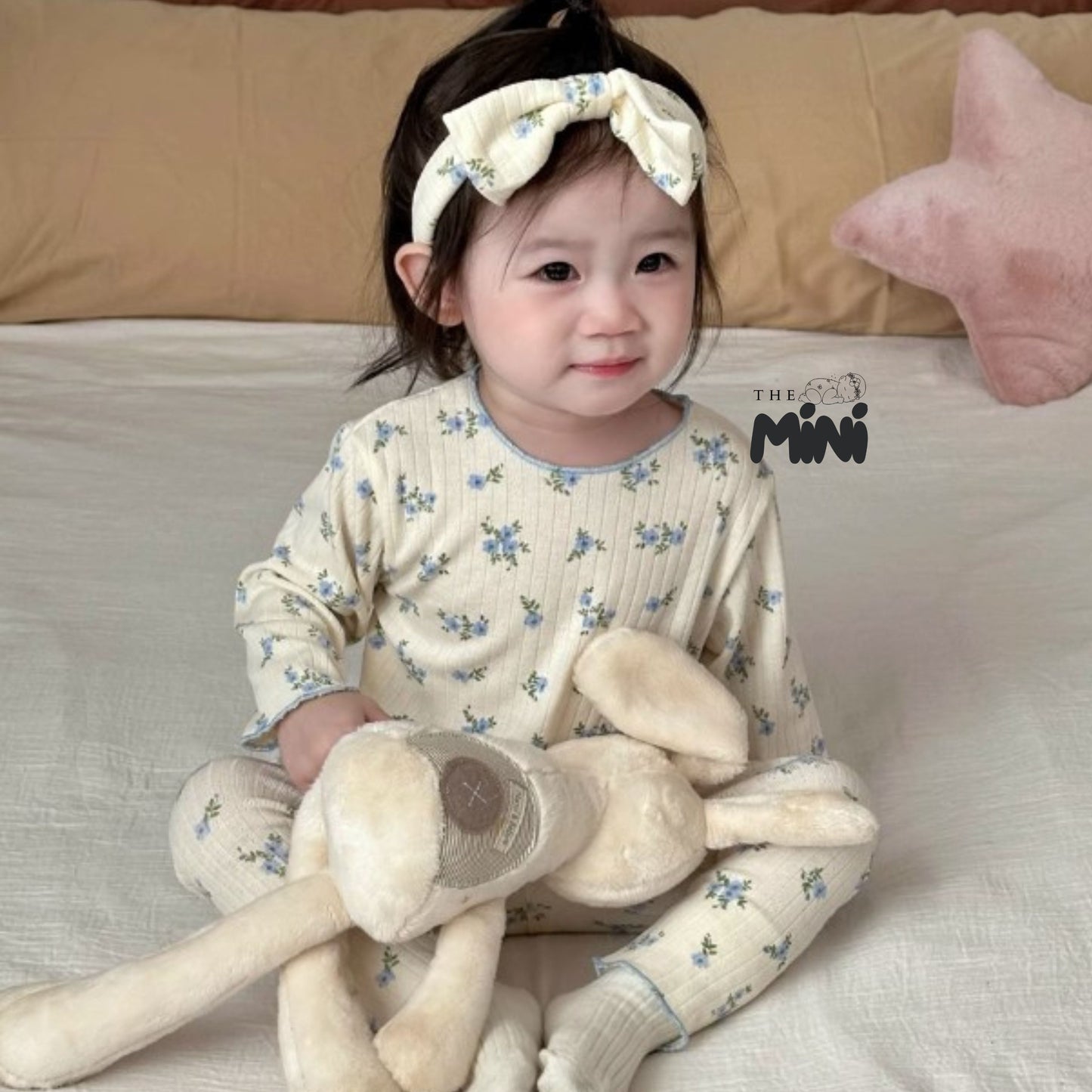 Set Pajama cho bé gái - set 3 món áo quần tách rời + kèm nơ - P004