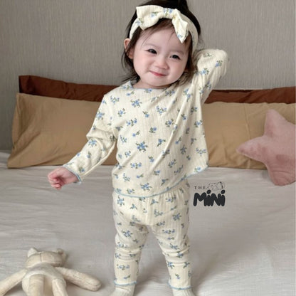 Set Pajama cho bé gái - set 3 món áo quần tách rời + kèm nơ - P004