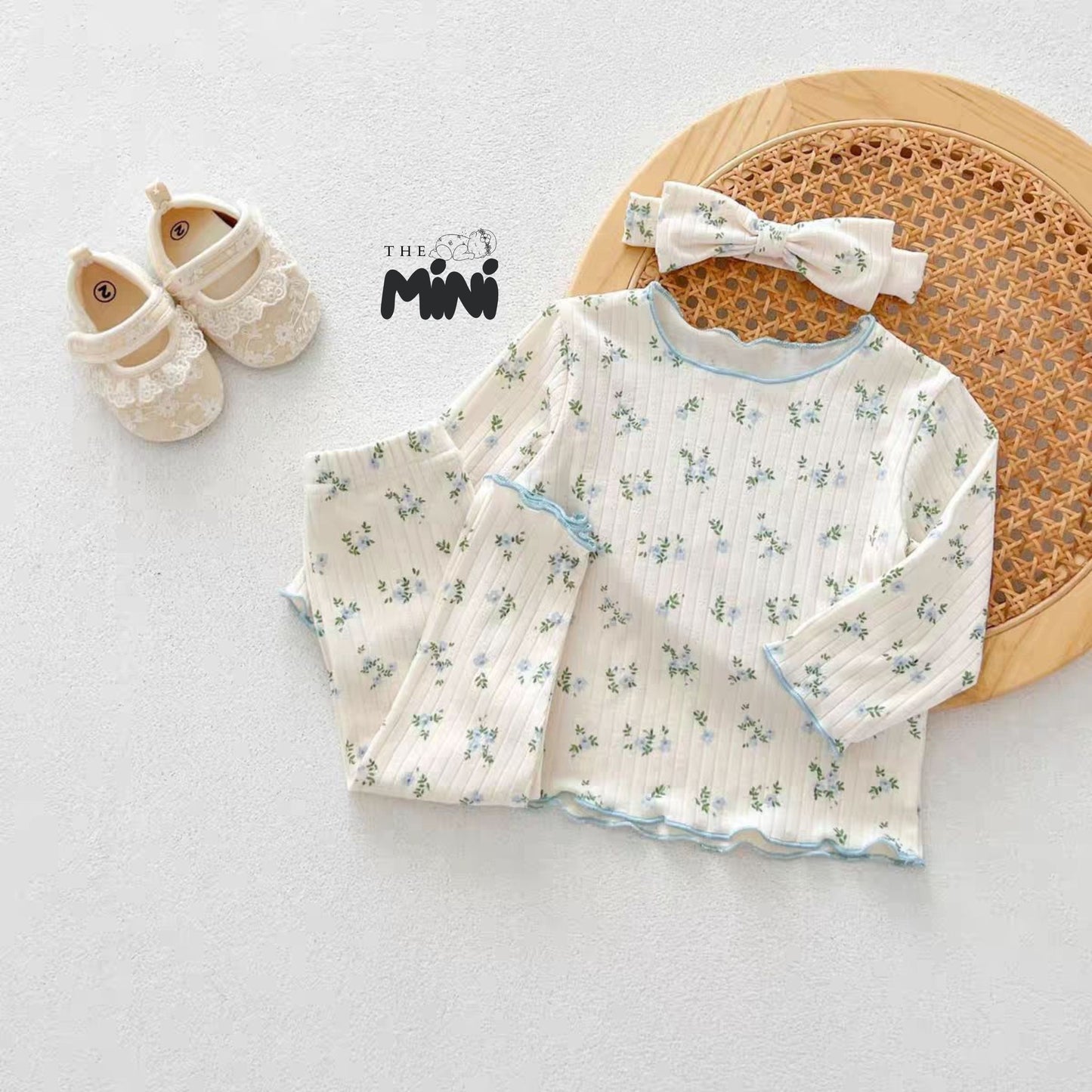 Set Pajama cho bé gái - set 3 món áo quần tách rời + kèm nơ - P004