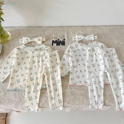 Set Pajama cho bé gái - set 3 món áo quần tách rời + kèm nơ - P004