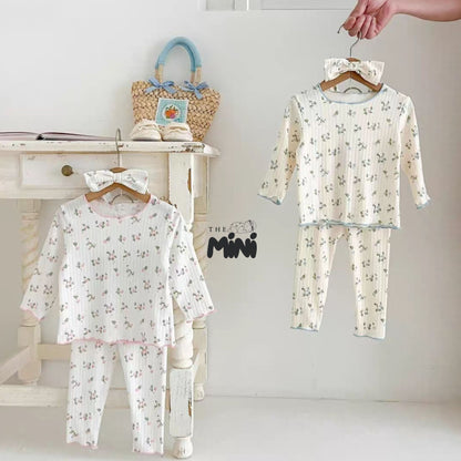 Set Pajama cho bé gái - set 3 món áo quần tách rời + kèm nơ - P004