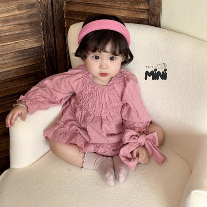 Bodysuit váy hoa công chúa Pink - Set 2 món váy kèm nơ - A075