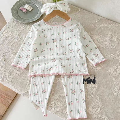 Set Pajama cho bé gái - set 3 món áo quần tách rời + kèm nơ - P004