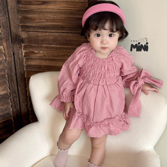 Bodysuit váy hoa công chúa Pink - Set 2 món váy kèm nơ - A075