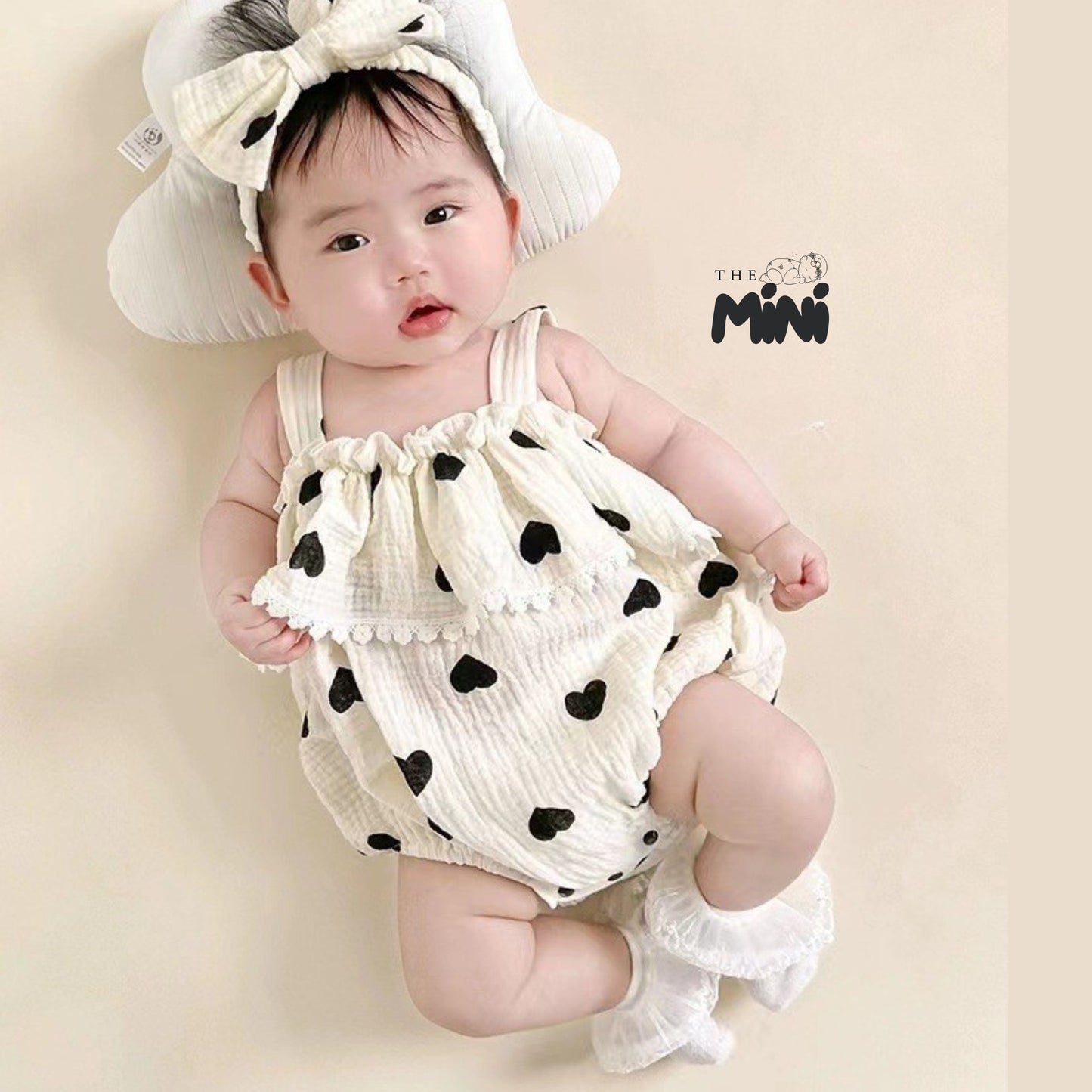 Bodysuit tim style Korea - Set 2 món kèm nơ - Trắng - A081
