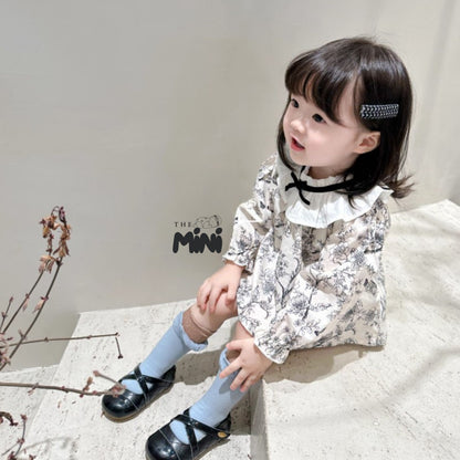 Set áo váy hoa nhí style Hàn - Trắng Đen - Set 2 món áo kèm quần - A077