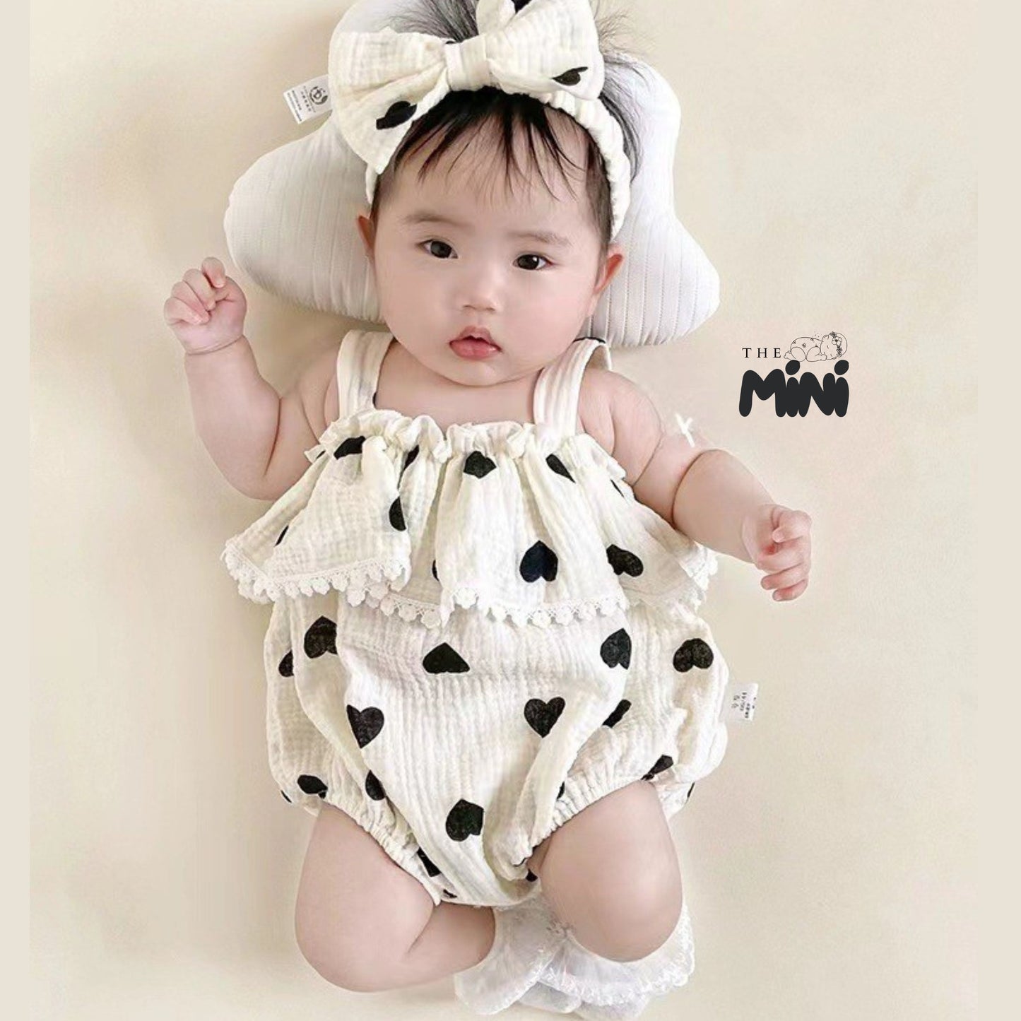 Bodysuit tim style Korea - Set 2 món kèm nơ - Trắng - A081