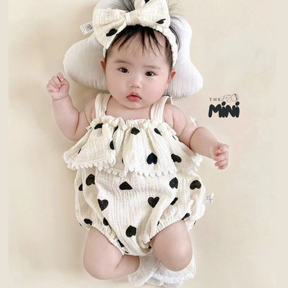 Bodysuit tim style Korea - Set 2 món kèm nơ - Trắng - A081