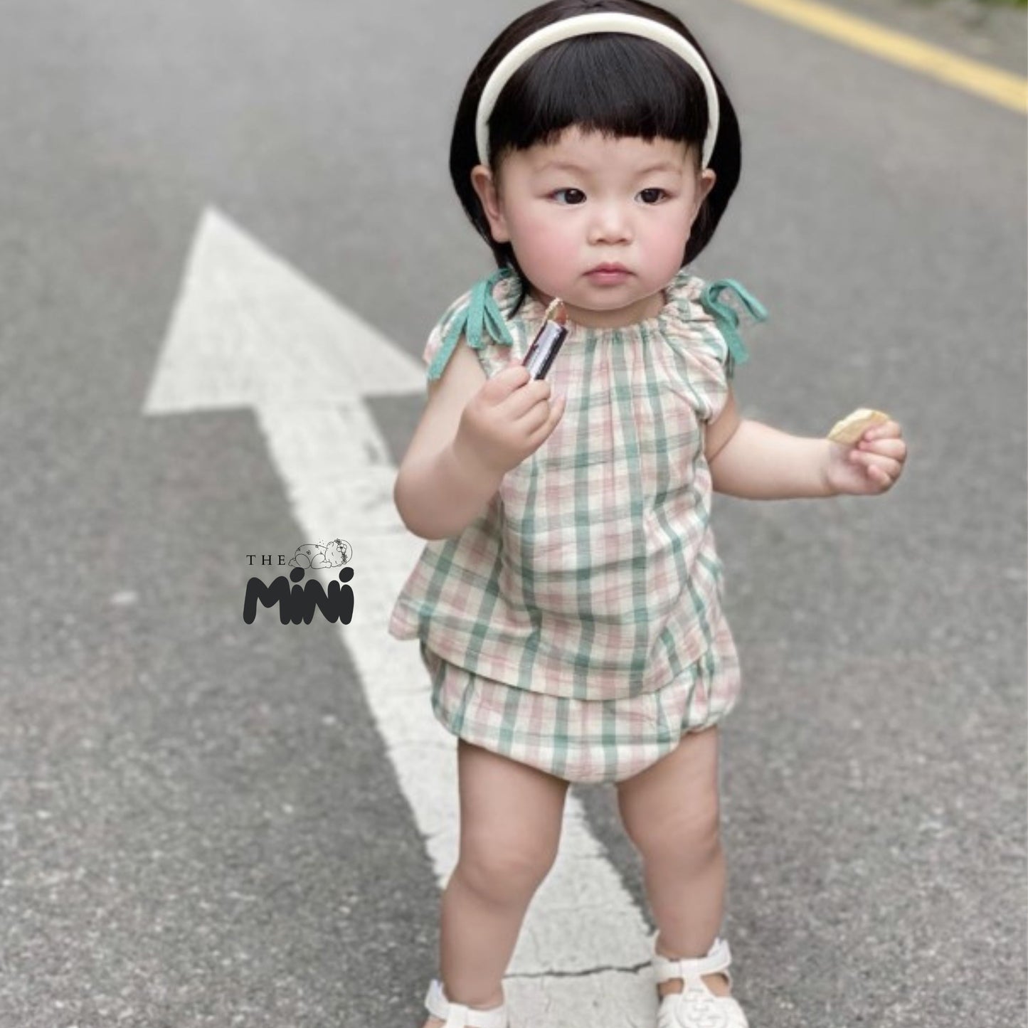 Set váy caro style Hàn - Set 2 món áo kèm quần - 2 màu sọc Xanh Dương và sọc Cam - A090
