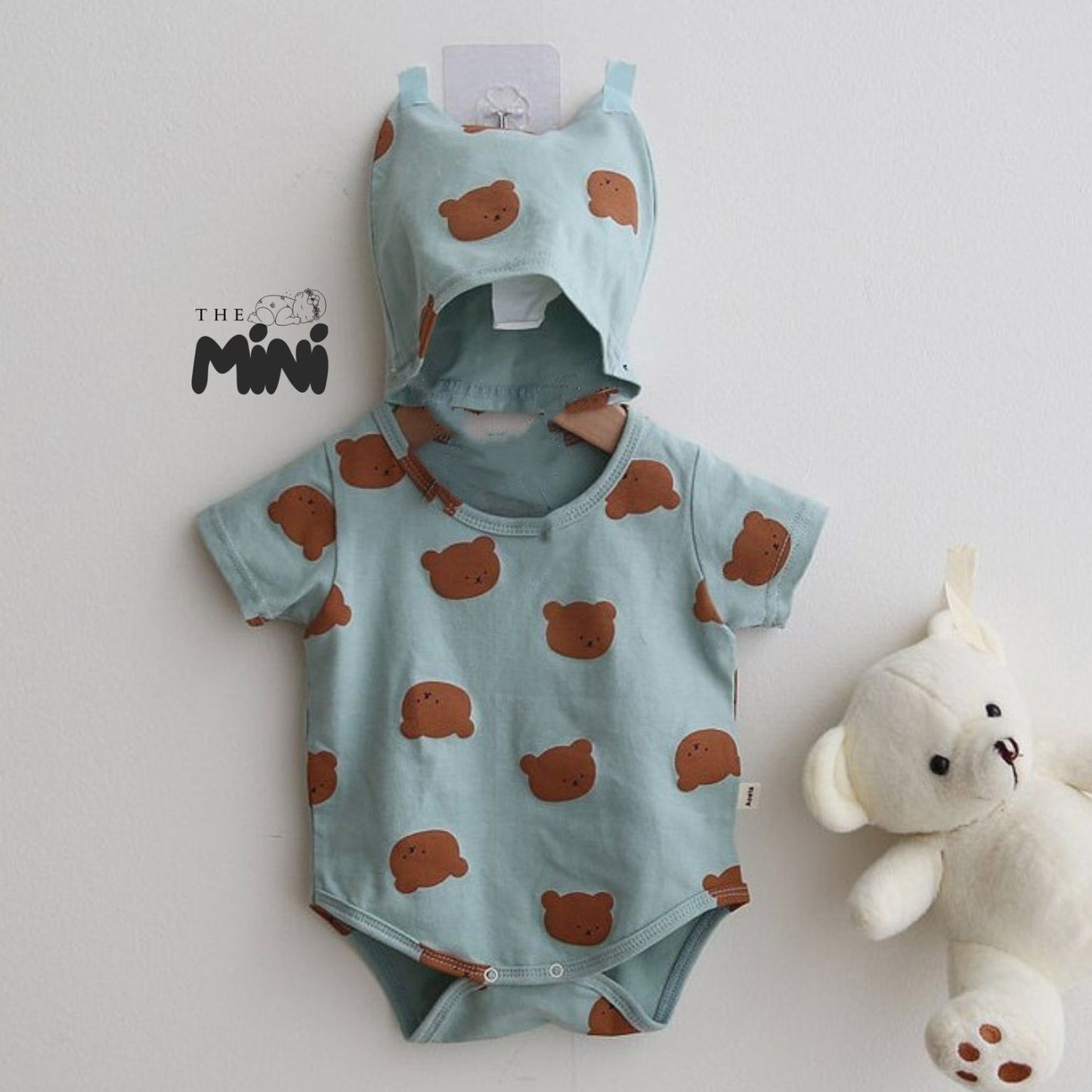 Set pajama cho bé - Set 2 món bodysuit tay cộc kèm nón - B021