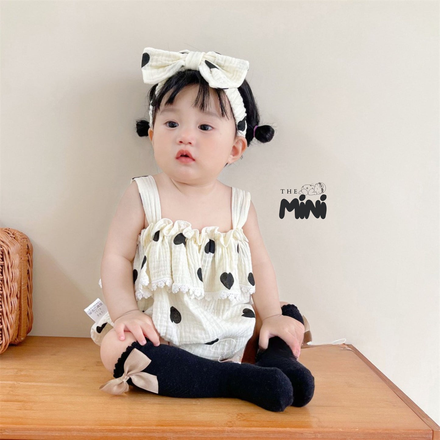 Bodysuit tim style Korea - Set 2 món kèm nơ - Trắng - A081