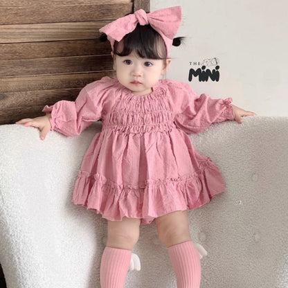 Bodysuit váy hoa công chúa Pink - Set 2 món váy kèm nơ - A075