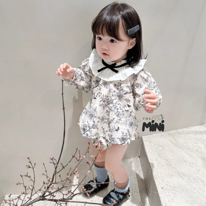 Set áo váy hoa nhí style Hàn - Trắng Đen - Set 2 món áo kèm quần - A077