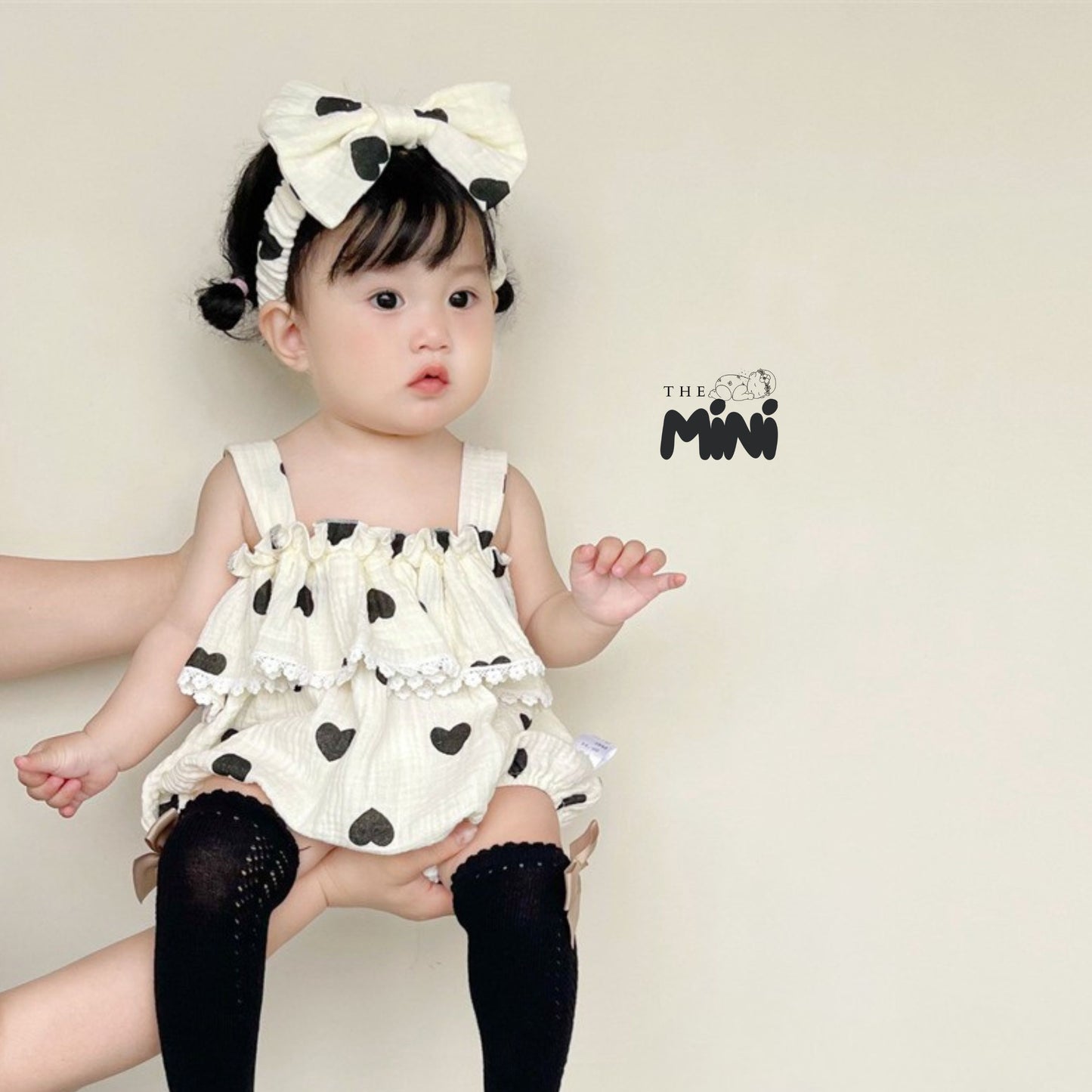 Bodysuit tim style Korea - Set 2 món kèm nơ - Trắng - A081