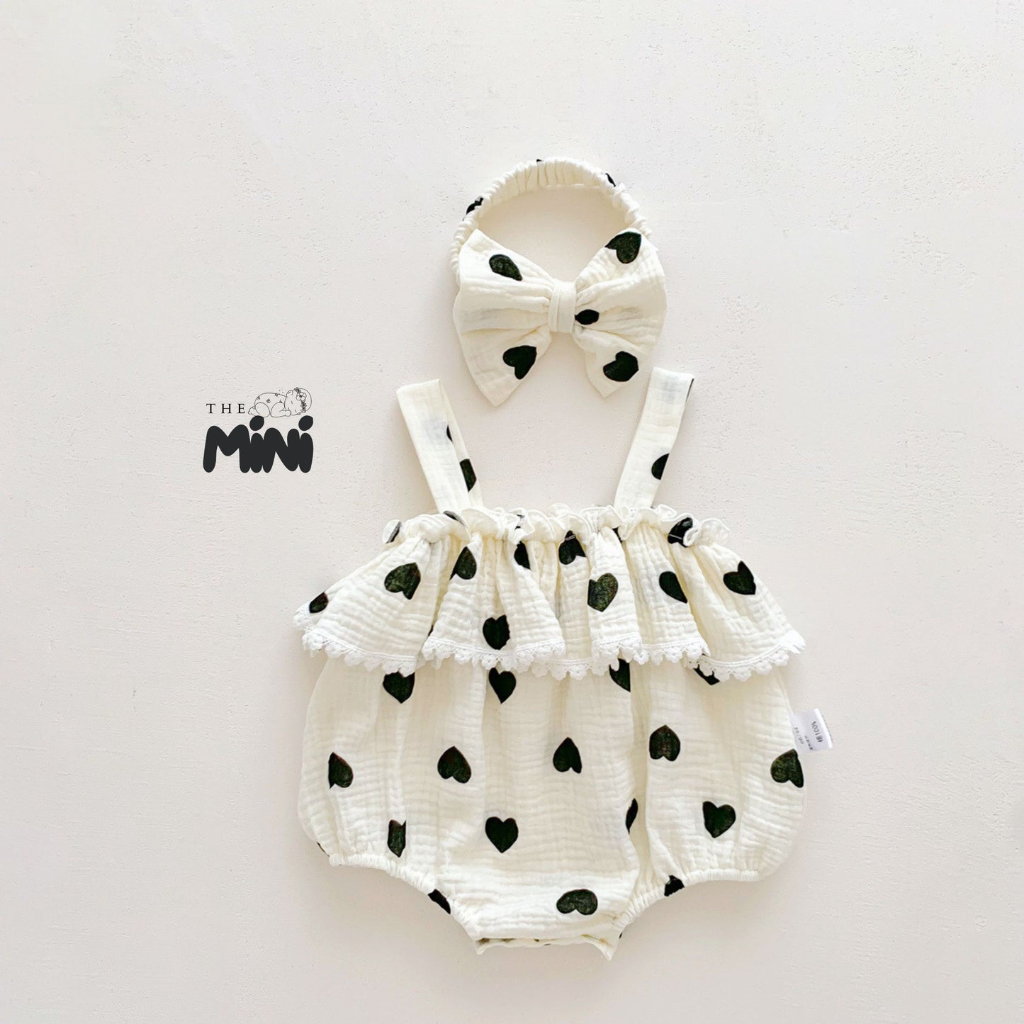 Bodysuit tim style Korea - Set 2 món kèm nơ - Trắng - A081