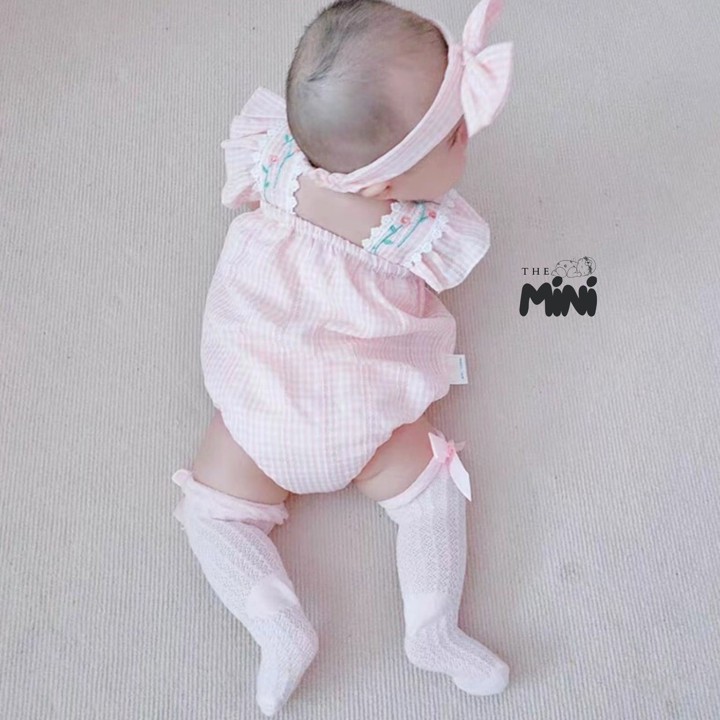 Bodysuit váy sọc Baby pink - Set 2 món bodysuit kèm nơ - A059A