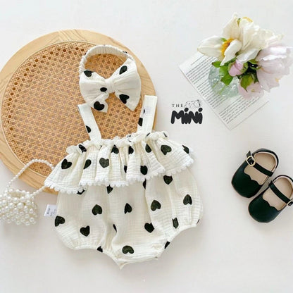 Bodysuit tim style Korea - Set 2 món kèm nơ - Trắng - A081
