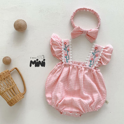 Bodysuit váy sọc Baby pink - Set 2 món bodysuit kèm nơ - A059A